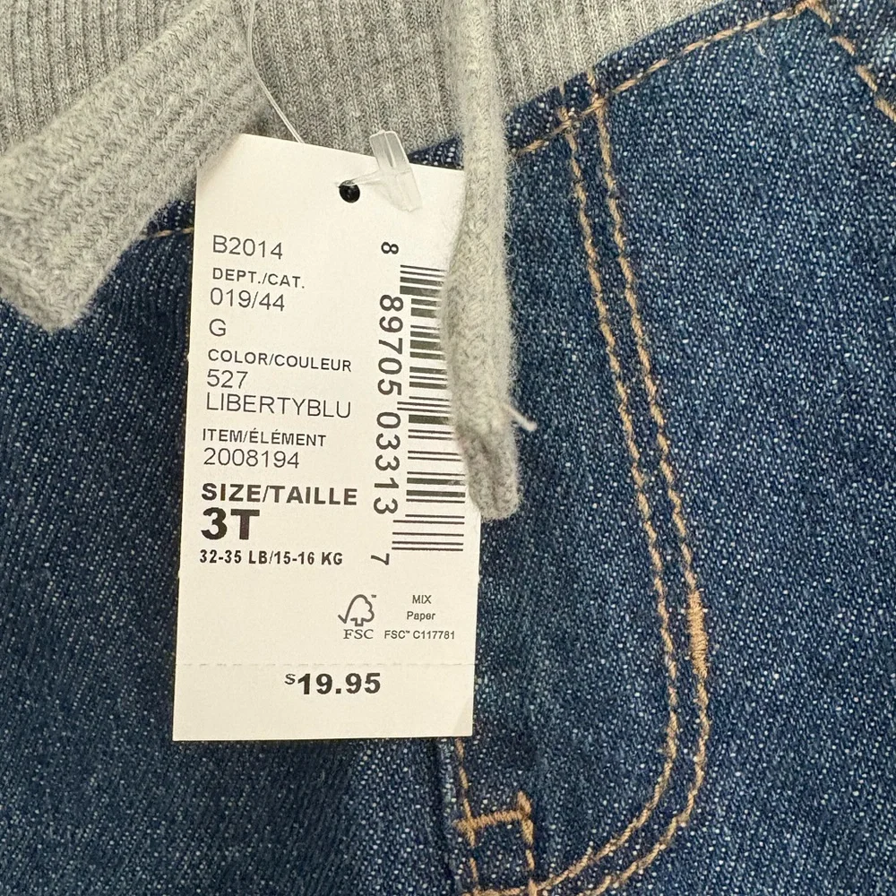 NWT Boy's Dark Wash Blue Denim Jeans with Gray Waistband Size 3T